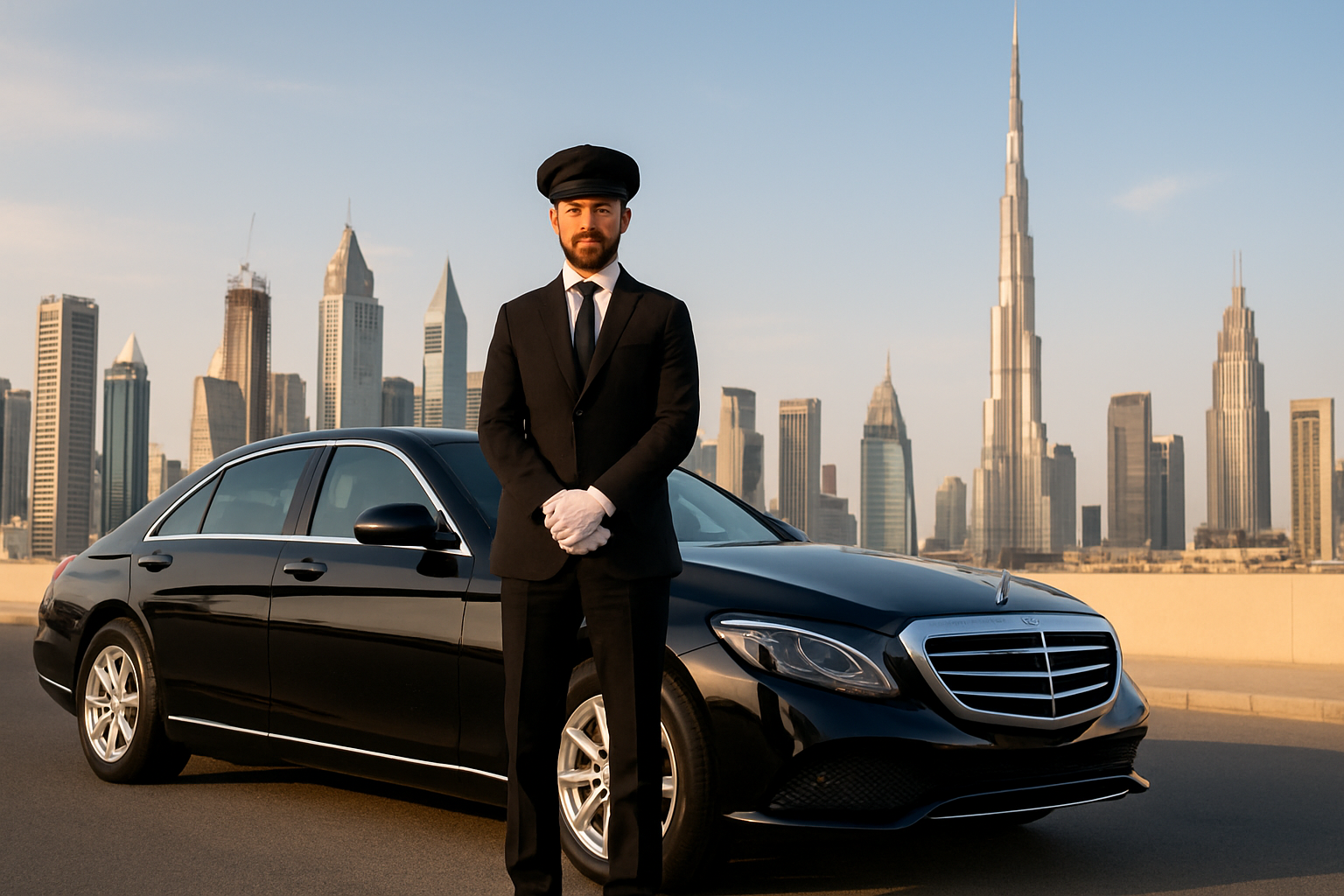 Chauffeur-driven car service in Dubai cityscape