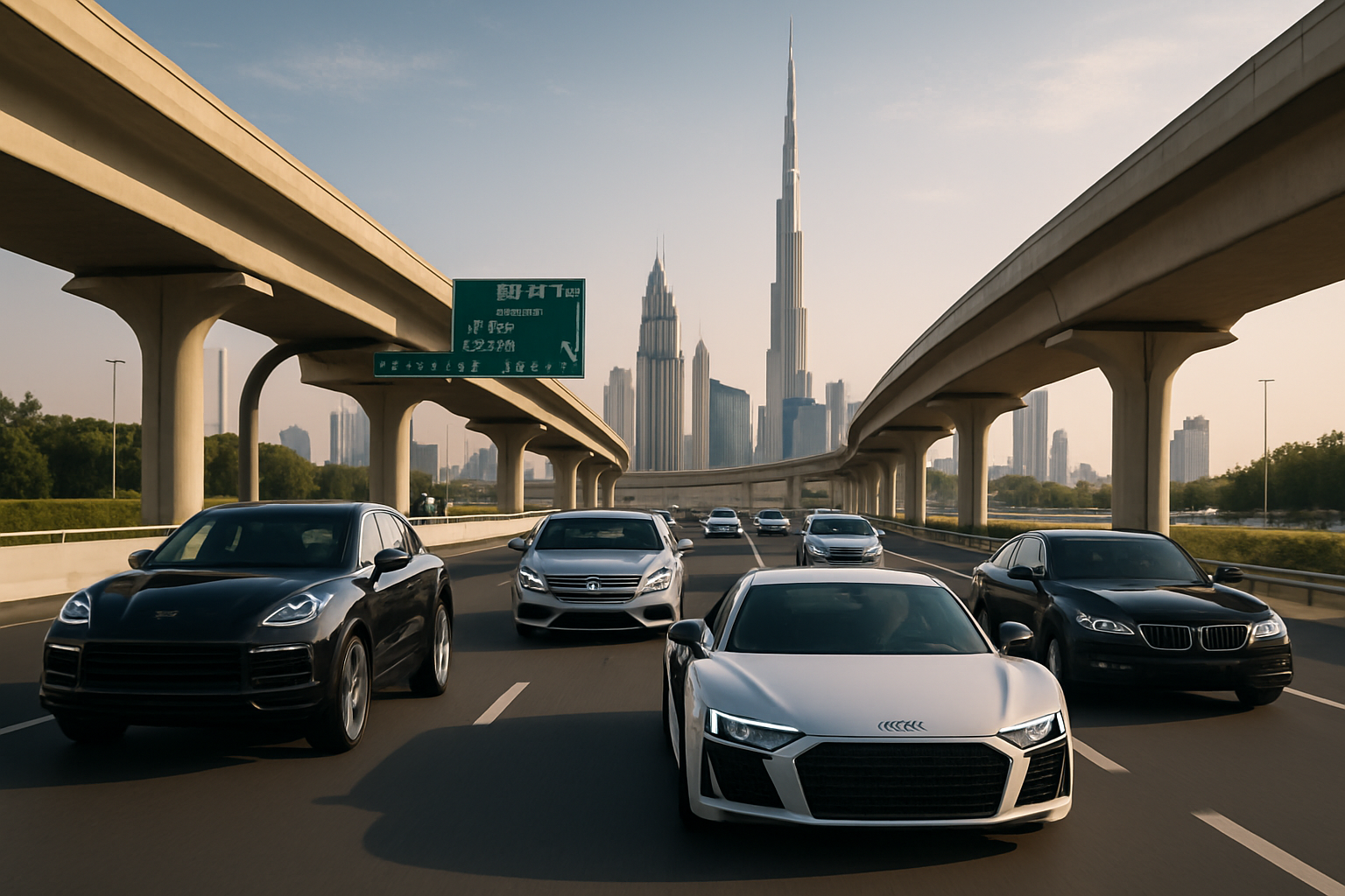 Modern highway in Dubai with luxury vehicles
