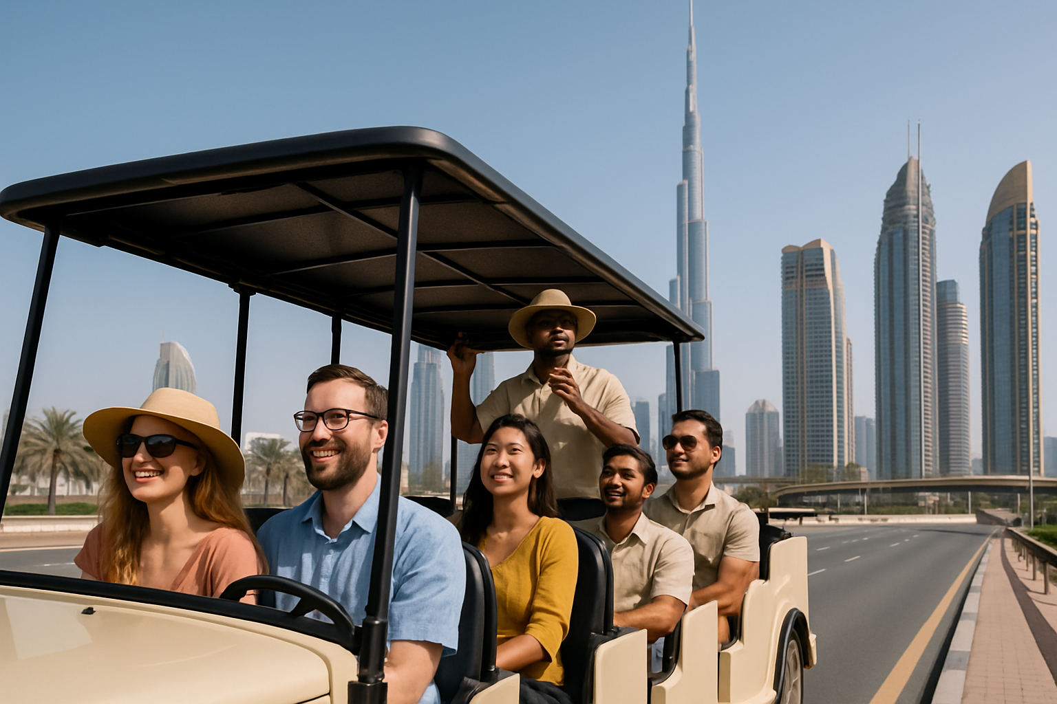 Tourists enjoying a guided road tour in Dubai